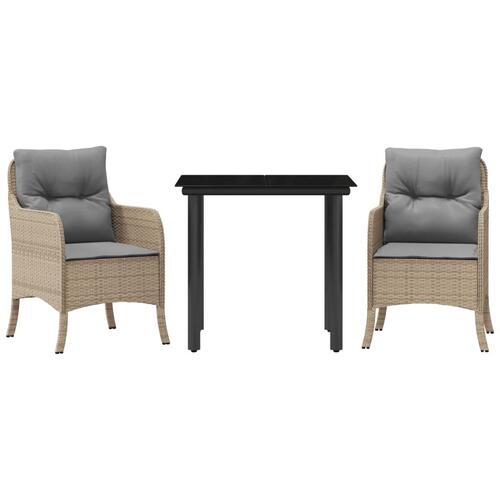 Spisebordssæt til haven 3 dele med hynder polyrattan beige
