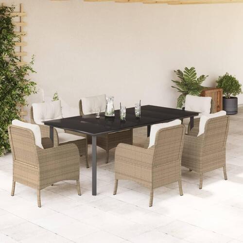 Spisebordssæt til haven 7 dele med hynder polyrattan beige