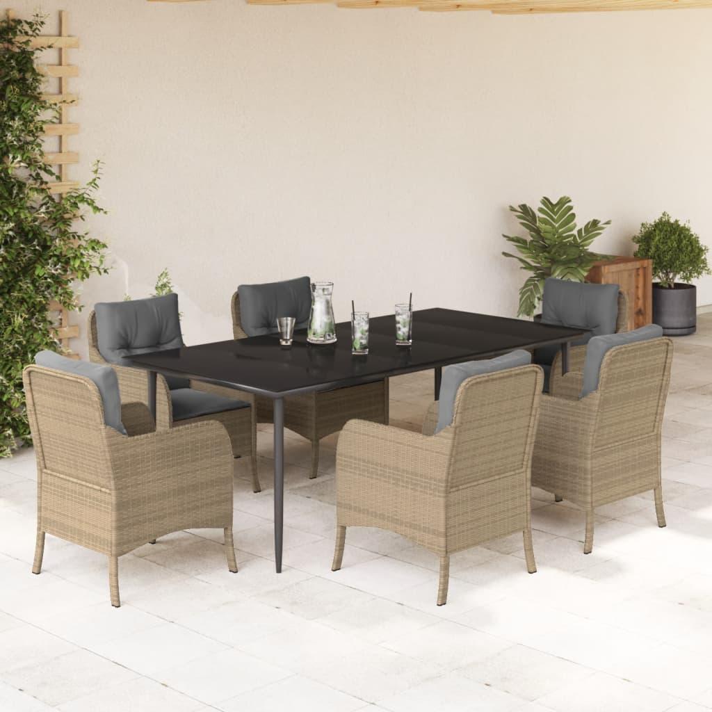 Spisebordssæt til haven 7 dele med hynder polyrattan beige