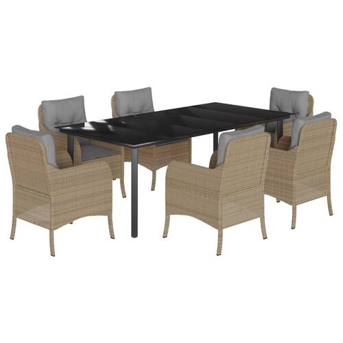 Spisebordssæt til haven 7 dele med hynder polyrattan beige