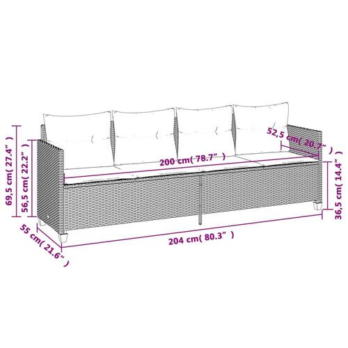 Loungesofa med hynder polyrattan lysegrå