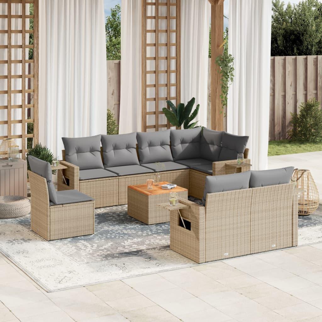 Sofasæt til haven 9 dele med hynder polyrattan beige billede