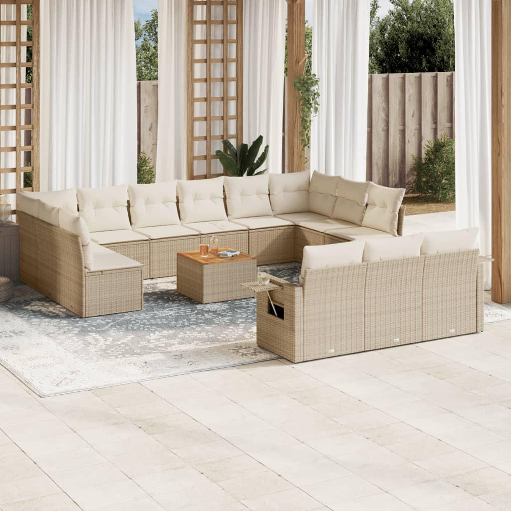 Sofasæt til haven 14 dele med hynder i polyrattan beige billede