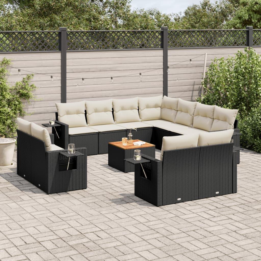 Sofasæt til haven 12 dele med hynder i polyrattan sort