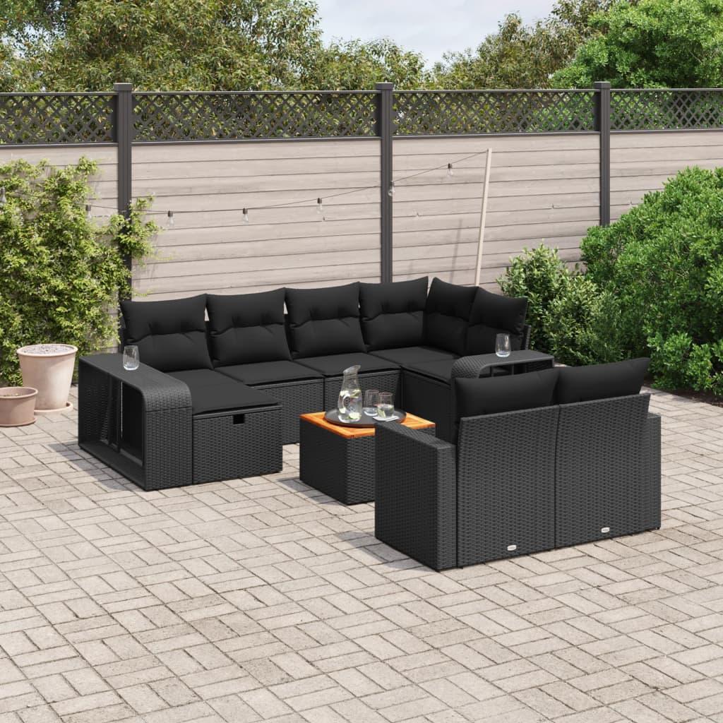 Sofasæt til haven 11 dele med hynder polyrattan sort billede
