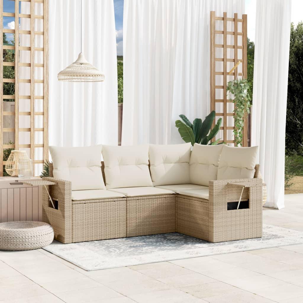Sofasæt til haven 4 dele med hynder i polyrattan beige