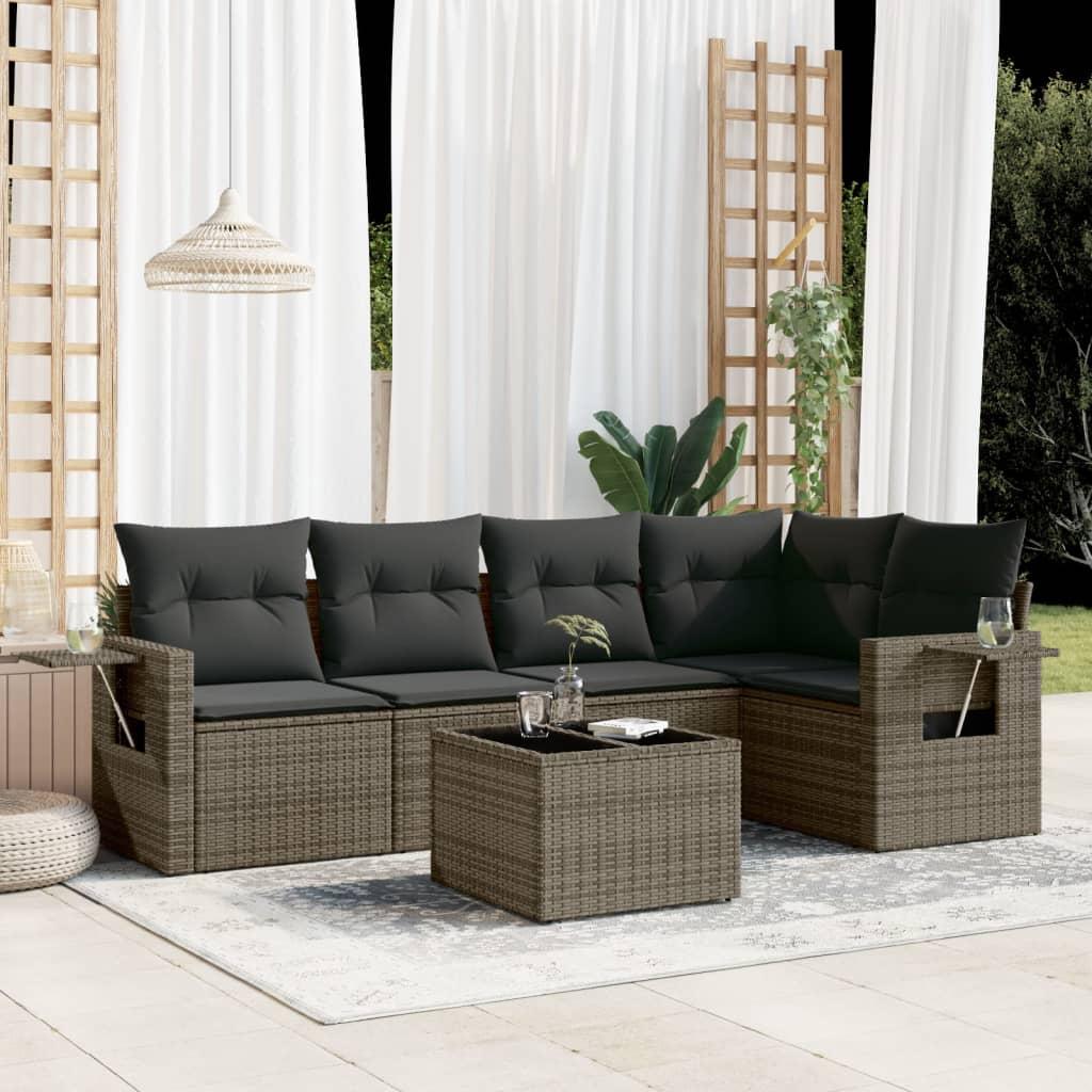 Sofasæt til haven 6 dele med hynder polyrattan grå billede