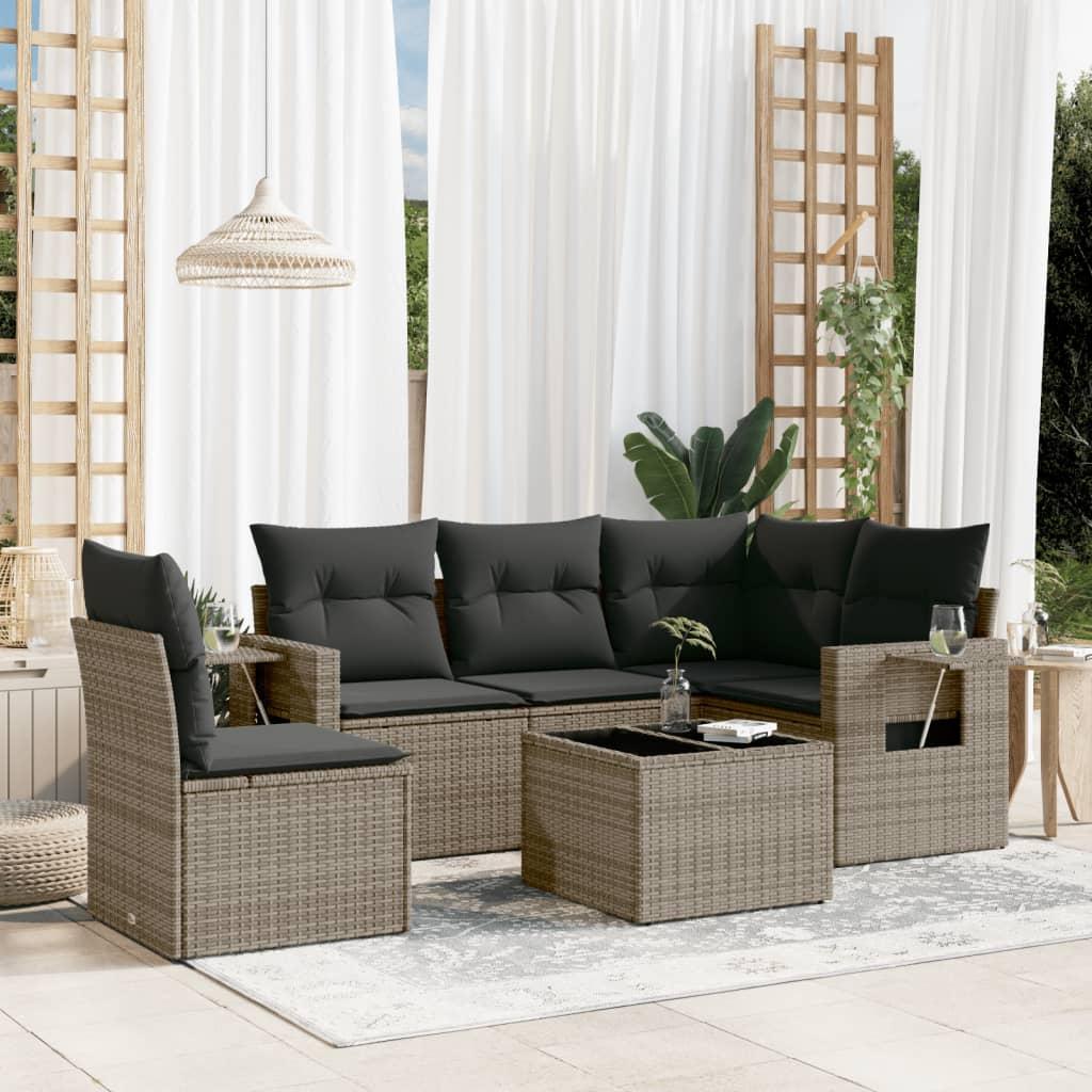 Sofasæt til haven 6 dele med hynder polyrattan grå billede