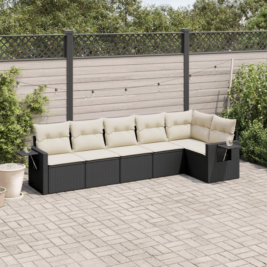 Sofasæt til haven i polyrattan - 6 dele med hynder, sort