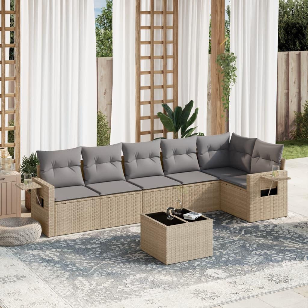Sofasæt til haven 7 dele med hynder i polyrattan - beige