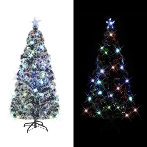 Kunstigt juletræ med fod og LED-lys 150 cm fiberoptisk