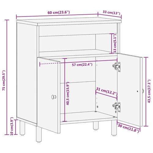 Skab 60x33x75 cm massivt mangotræ