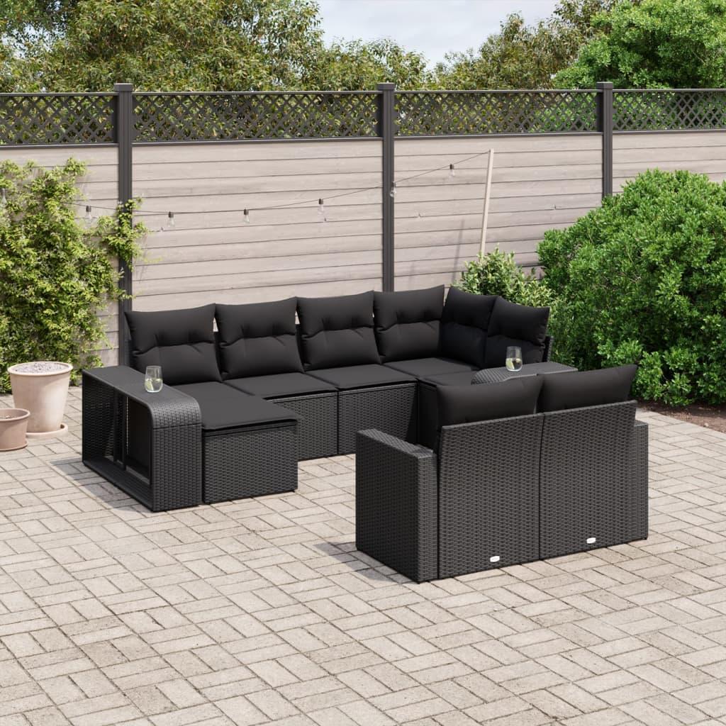 Sofasæt til haven 10 dele med hynder polyrattan sort