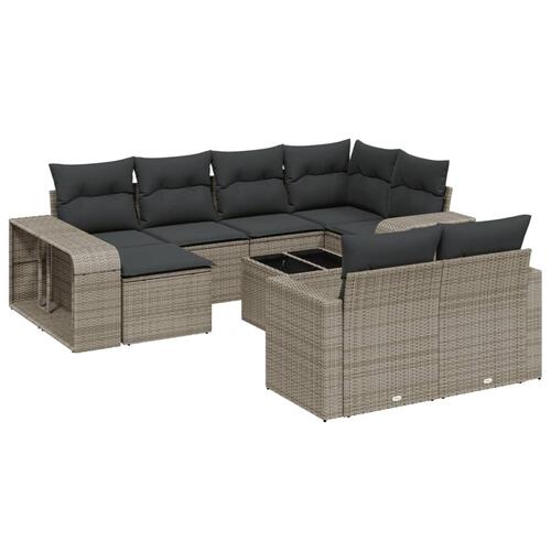 Loungesæt til haven 11 dele med hynder polyrattan grå