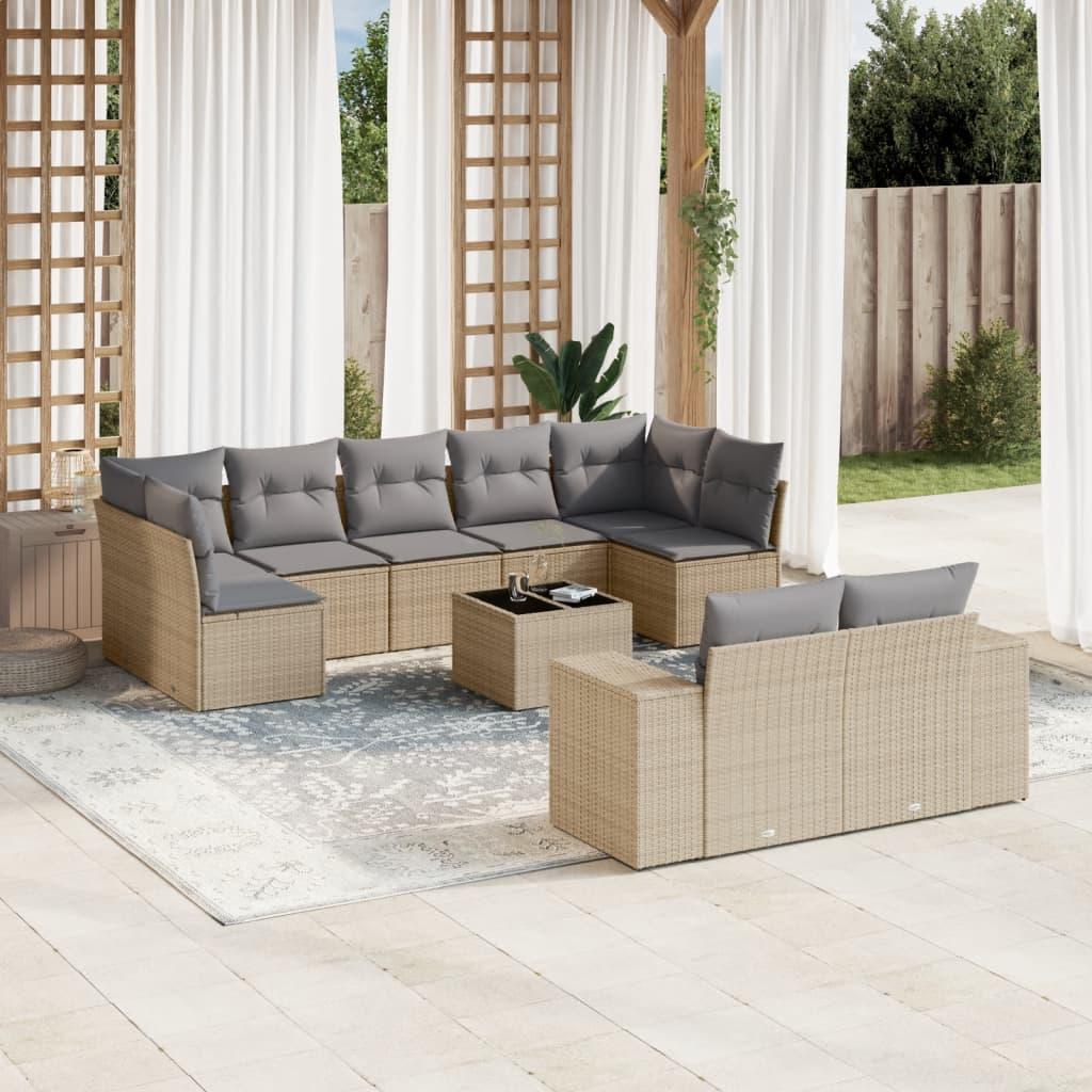 Sofasæt til haven 10 dele med hynder polyrattan beige