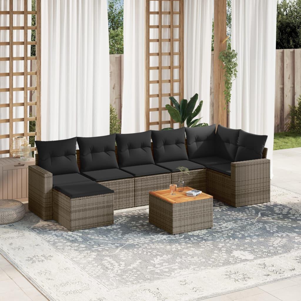 Sofasæt til haven 8 dele med hynder polyrattan grå billede