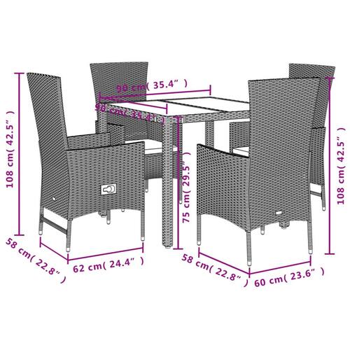 Spisebordssæt til haven 5 dele med hynder polyrattan beige