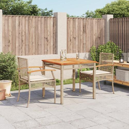 Spisebordssæt til haven 3 dele med hynder polyrattan beige