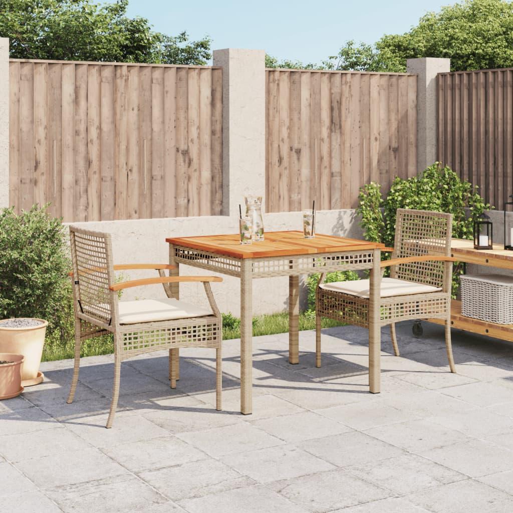 Spisebordssæt til haven 3 dele med hynder polyrattan beige