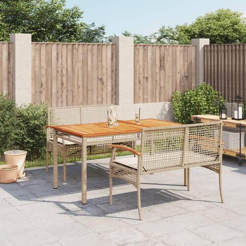 Spisebordssæt til haven 3 dele med hynder polyrattan beige