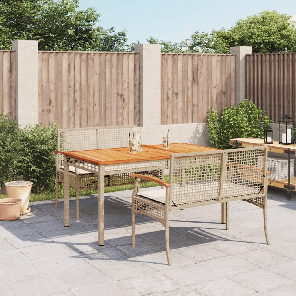 Spisebordssæt til haven 3 dele med hynder polyrattan beige