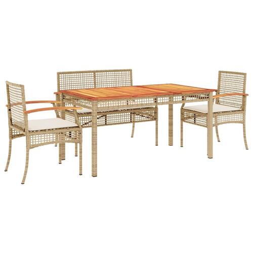 Spisebordssæt til haven 5 dele med hynder polyrattan beige