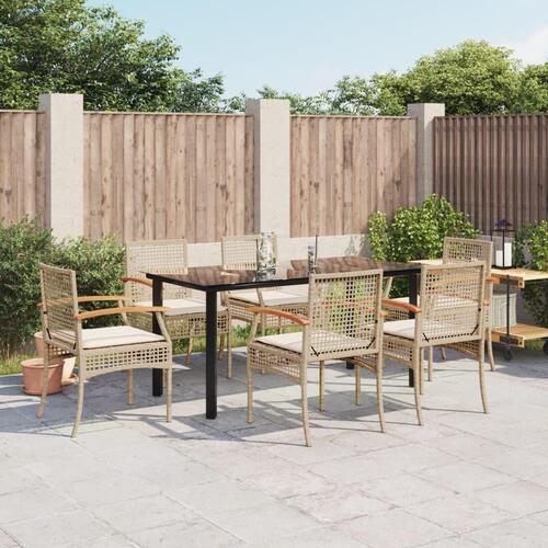 Spisebordssæt til haven 7 dele med hynder polyrattan beige