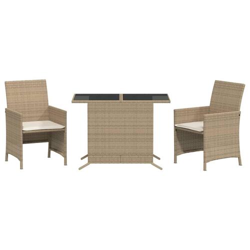 Bistrosæt til haven 3 dele med hynder polyrattan beige