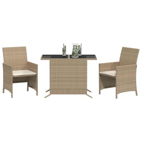 Bistrosæt til haven 3 dele med hynder polyrattan beige