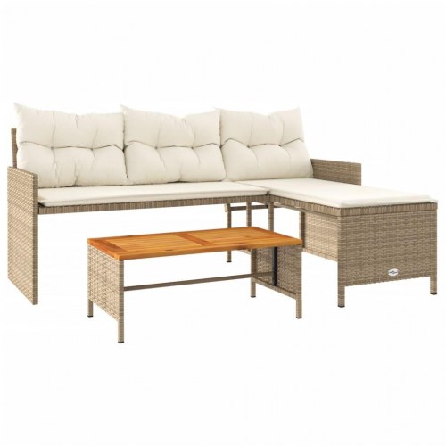 Havesofa med bord og hynder L-formet polyrattan beige