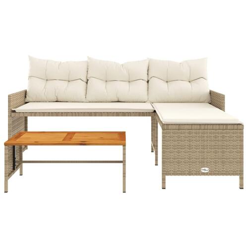 Havesofa med bord og hynder L-formet polyrattan beige