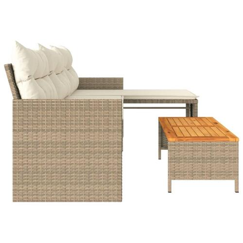 Havesofa med bord og hynder L-formet polyrattan beige