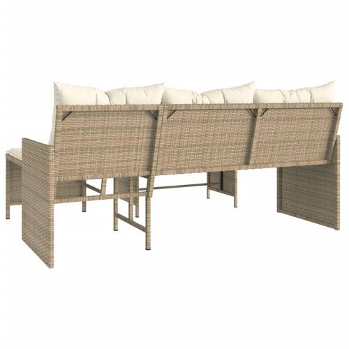 Havesofa med bord og hynder L-formet polyrattan beige