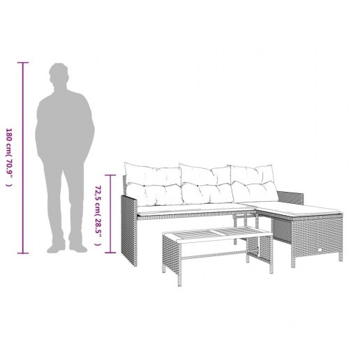 Havesofa med bord og hynder L-formet polyrattan beige