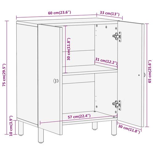 Skab 60x33x75 cm massivt mangotræ