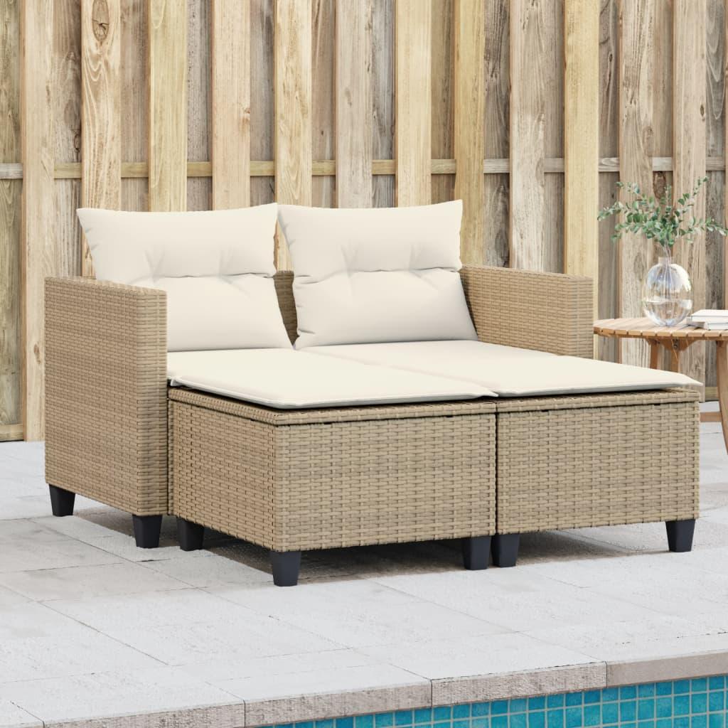 2-personers havesofa med skamler polyrattan beige billede