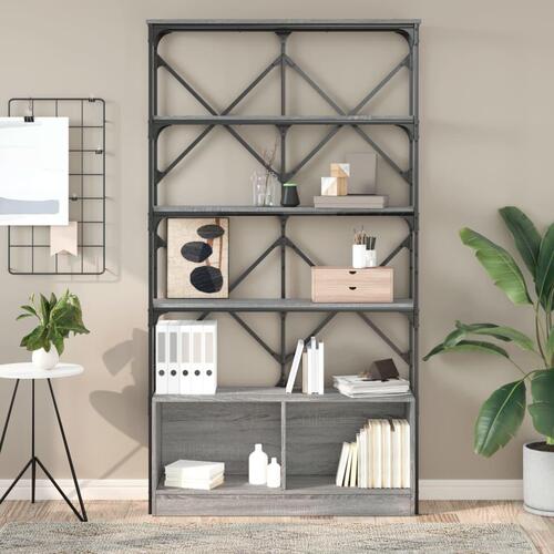 Bogreol 100x26x180 cm konstrueret træ og metal grå sonoma-eg