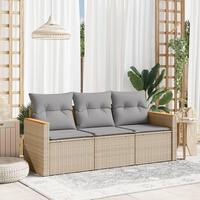 Spisebordssæt til haven 3 dele med hynder polyrattan beige