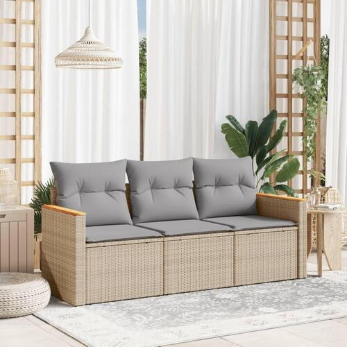 Spisebordssæt til haven 3 dele med hynder polyrattan beige
