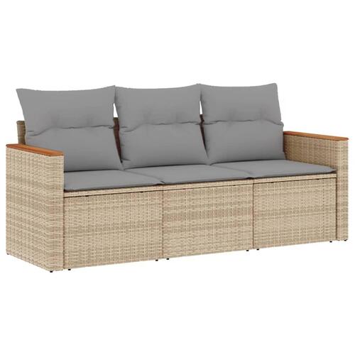 Spisebordssæt til haven 3 dele med hynder polyrattan beige