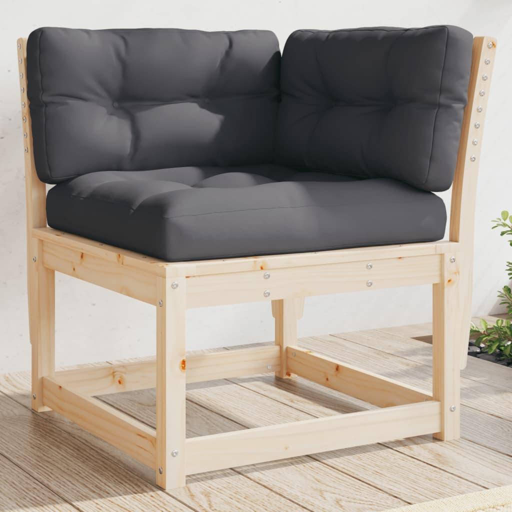 Hjørnemodul til havesofa 73x73x78 cm m. hynder massivt fyrretræ
