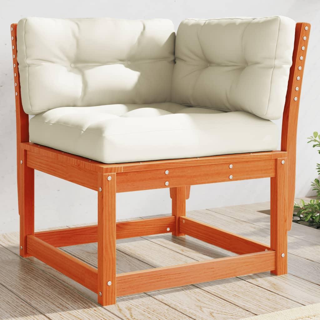 Hjørnemodul til havesofa 73x73x78 cm m. hynder massivt fyr brun