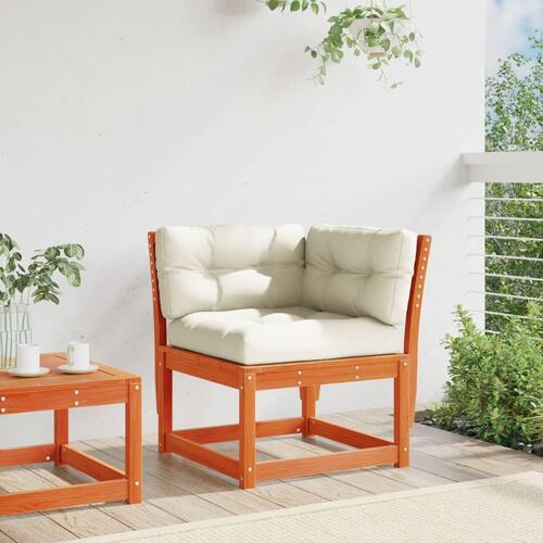 Hjørnemodul til havesofa 73x73x78 cm m. hynder massivt fyr brun