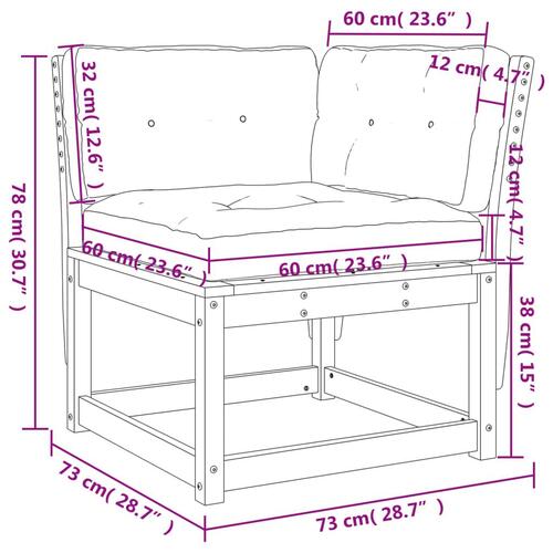 Hjørnemodul til havesofa 73x73x78 cm m. hynder massivt fyr brun