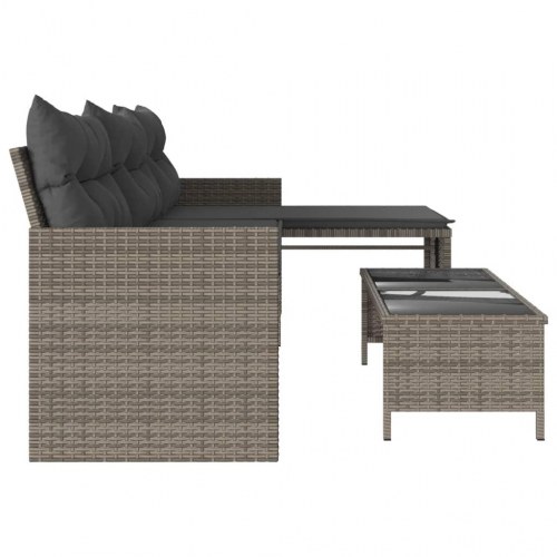 L-formet havesofa med bord og hynder i polyrattan - grå