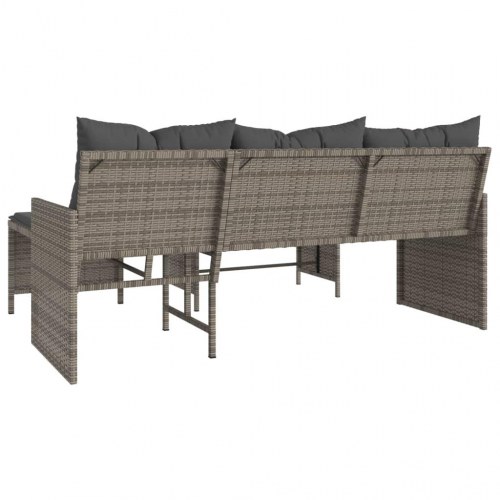 L-formet havesofa med bord og hynder i polyrattan - grå