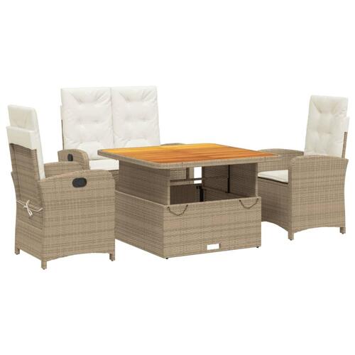 Spisebordssæt til haven 4 dele med hynder polyrattan beige