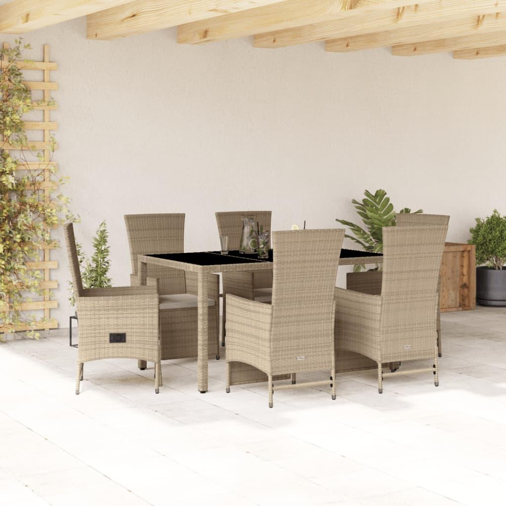 Spisebordssæt til haven 7 dele med hynder polyrattan beige