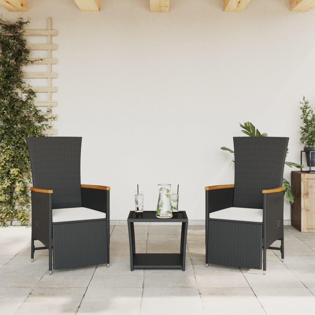 Spisebordssæt til haven 3 dele med hynder polyrattan sort