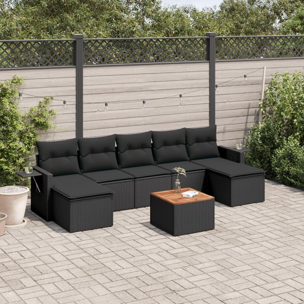 Sofasæt til haven 8 dele med hynder polyrattan sort billede